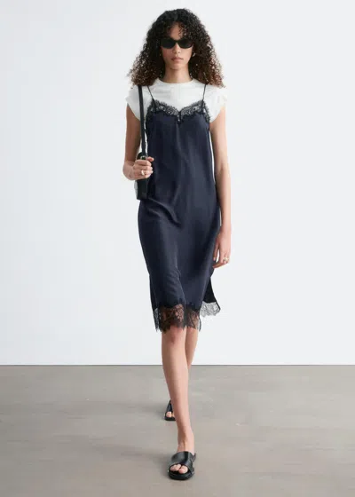 & Other Stories Silk Slip Midi Dress In Blue