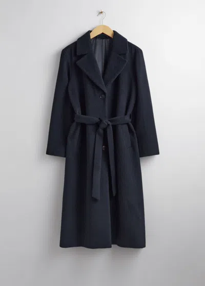 & Other Stories Single-breasted Belted Coat In Blue