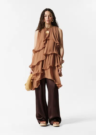 & Other Stories Sleeveless Frill Mini Dress In Brown