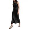 & Other Stories Sleeveless Satin Midi Dress In Black Dark
