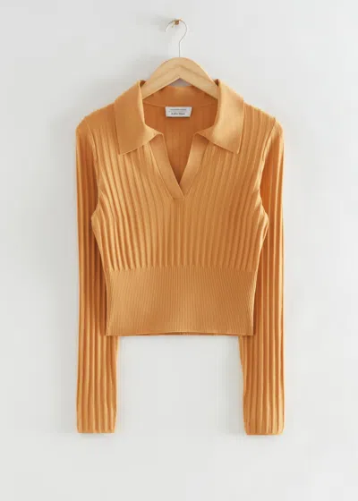 & Other Stories Slim Collared Ribbed Top In Yellow