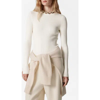 & Other Stories Slim Fit Long Sleeve Rib Top In White Dusty Light
