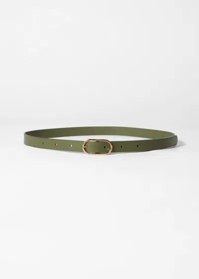 & Other Stories Slim Leather Belt In Green