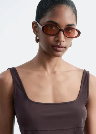 & Other Stories Slim Oval-frame Sunglasses In Brown