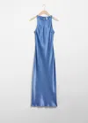 & Other Stories Slim Satin Midi Dress In Blue