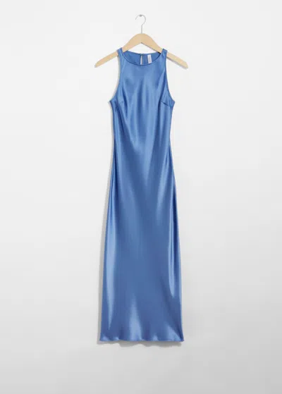& Other Stories Slim Satin Midi Dress In Blue