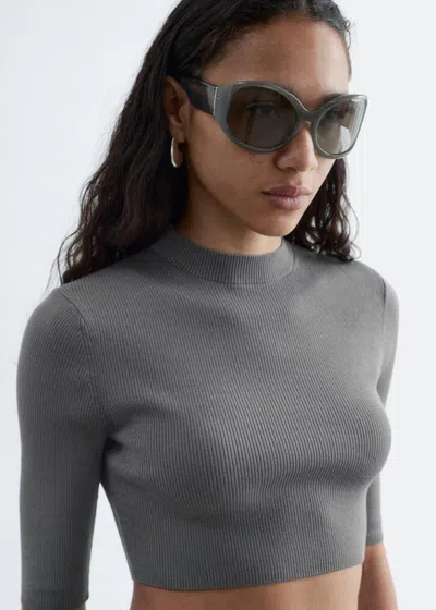 & Other Stories Slim-fit Cropped T-shirt In Gray