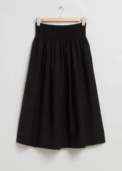 & Other Stories Smock-waist Midi Skirt In Black