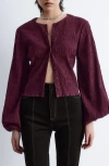 & Other Stories Smocked Balloon Sleeve Button-up Top In Burgundy