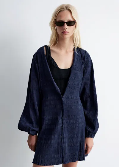 & Other Stories Smocked Balloon-sleeve Mini Dress In Blue