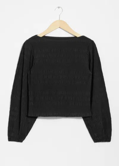 & Other Stories Smocked Boat-neck Top In Black