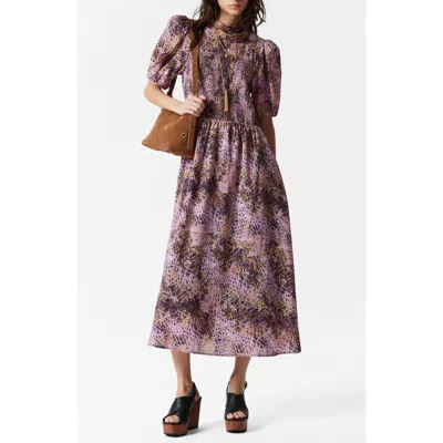 & Other Stories Smocked Bodice Midi Dress In Lilac Purple Dark
