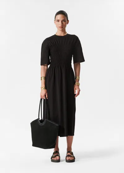& Other Stories Smocked Midi Dress In Black