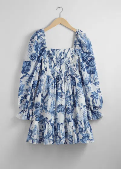 & Other Stories Smocked Mini Dress In White