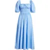 & Other Stories Smocked Puff Sleeve Midi Dress In Blue Light