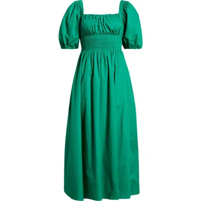 & Other Stories Smocked Puff Sleeve Midi Dress In Green Medium