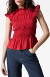 & Other Stories Smocked Ruffle Trim Top In Red