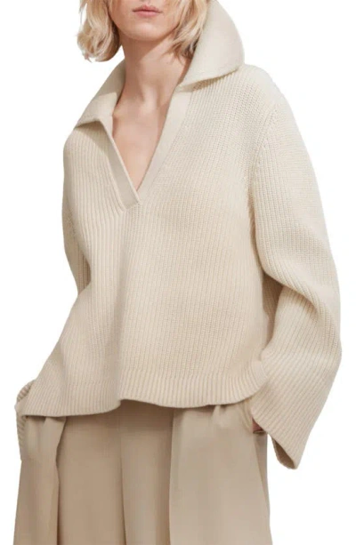 & Other Stories Split Collar Sweater In White Dusty Light