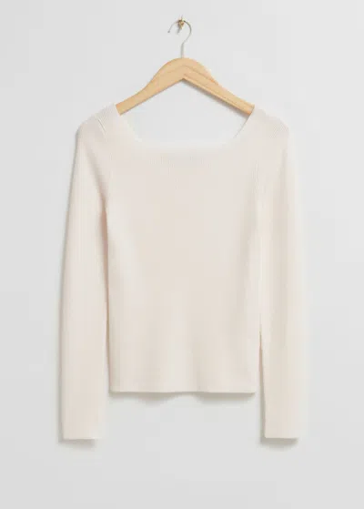 & Other Stories Square-neck Knit Top In White
