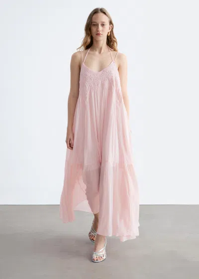 & Other Stories Embroidered Maxi Dress With Dropped Waist In Pink