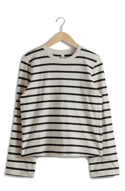& Other Stories Stripe Crewneck Top In White Dusty Light