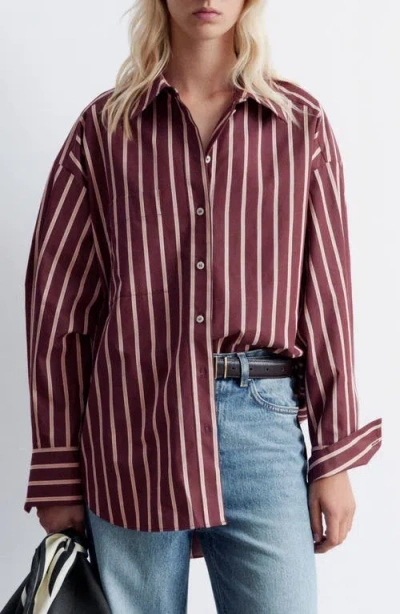 & Other Stories Stripe Oversize Cotton Button-up Shirt In Red