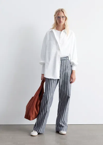 & Other Stories Striped Cotton Trousers In White
