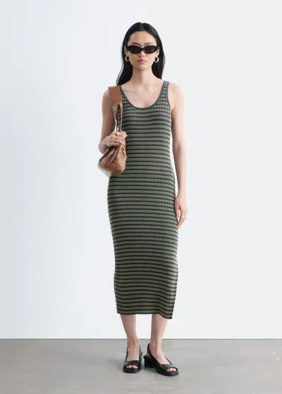 & Other Stories Striped Rib-knit Midi Dress In Green