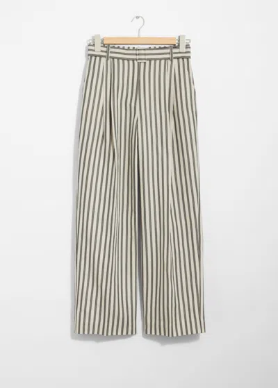 & Other Stories Striped Tailored Trousers In Beige