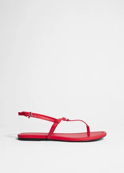 & Other Stories T-bar Leather Sandals In Red