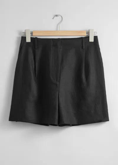 & Other Stories Tailored Linen Shorts In Black
