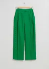 & Other Stories Pleated Relaxed Fit Cotton Trousers In Green