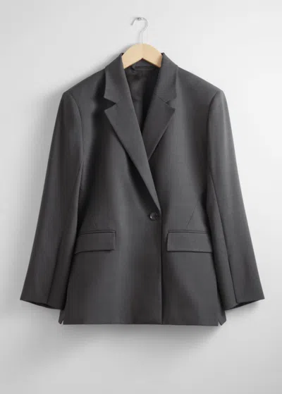 & Other Stories Tailored Wide-shoulder Blazer In Grey