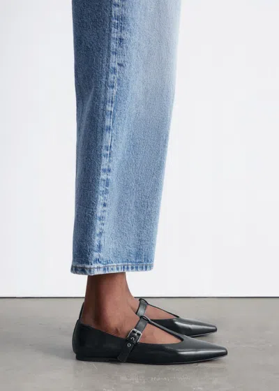 & Other Stories T-bar Leather Ballet Flats In Black