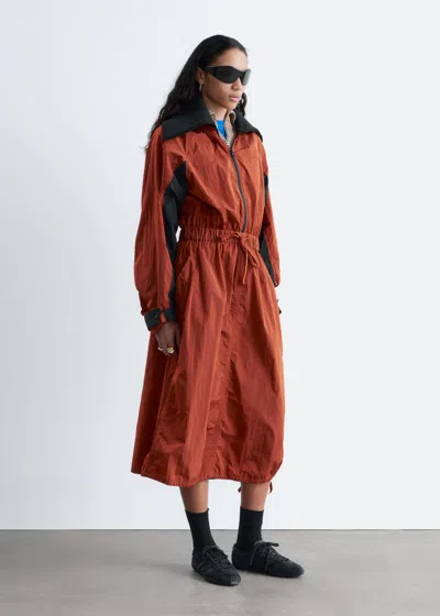 & Other Stories Technical Drawstring Midi Dress In Brown