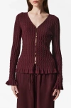& Other Stories Textured Bell Sleeve Cardigan In Burgundy