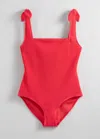 & Other Stories Textured Bow Tie Swimsuit In Red