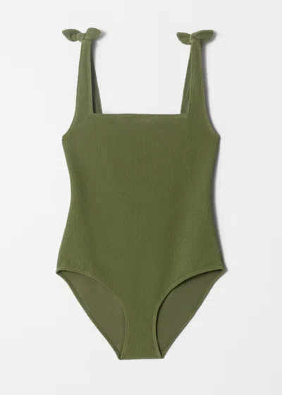 & Other Stories Textured Bow Tie Swimsuit In Green