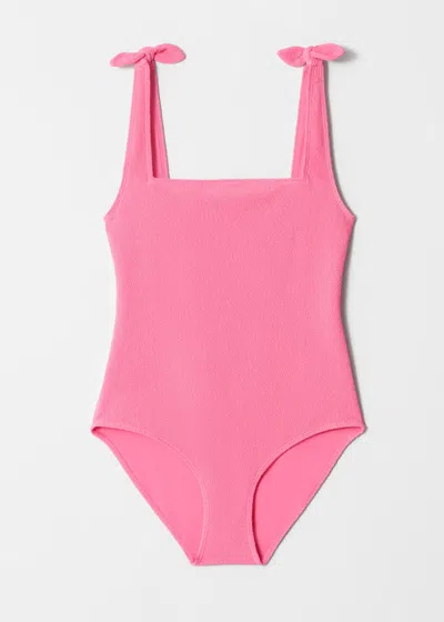 & Other Stories Textured Bow Tie Swimsuit In Pink