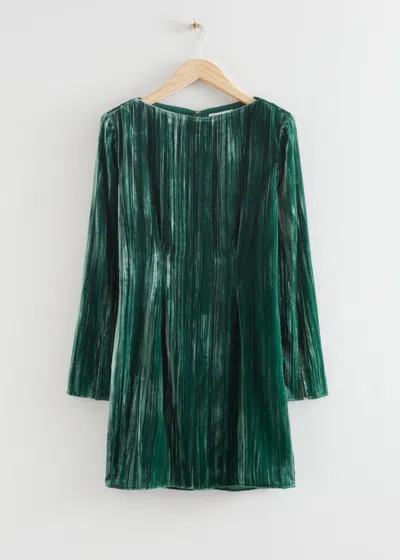 & Other Stories Textured Mini Dress In Green