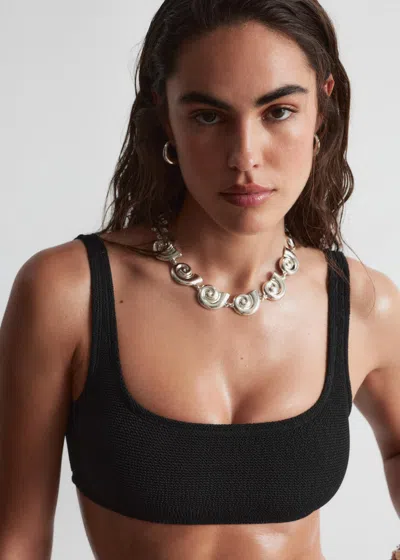 & Other Stories Textured Square-neck Bikini Top In Animal Print