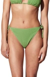 & Other Stories Textured Crinkle Side Tie Bikini Bottoms In Green