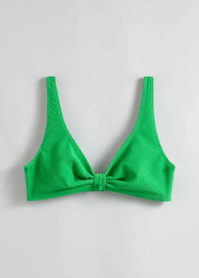 & Other Stories Textured Triangle Bikini Top In Green