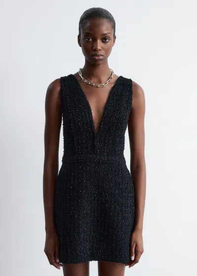 & Other Stories Textured V-neck Mini Dress In Black