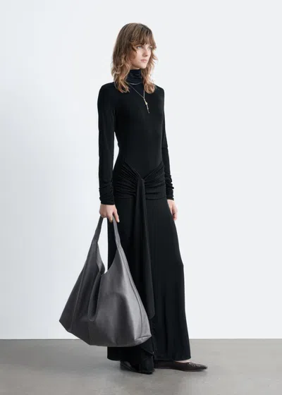 & Other Stories Tie-detail Turtleneck Midi Dress In Black