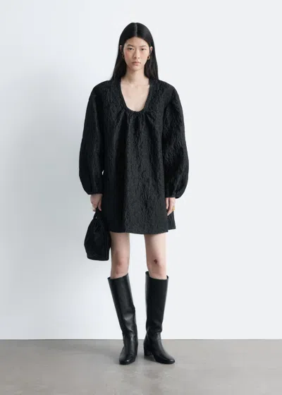 & Other Stories Tie-front Jacquard Mini Dress In Black