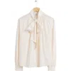 & Other Stories Tie Neck Long Sleeve Button-up Shirt In White