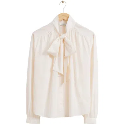 & Other Stories Tie Neck Long Sleeve Button-up Shirt In White