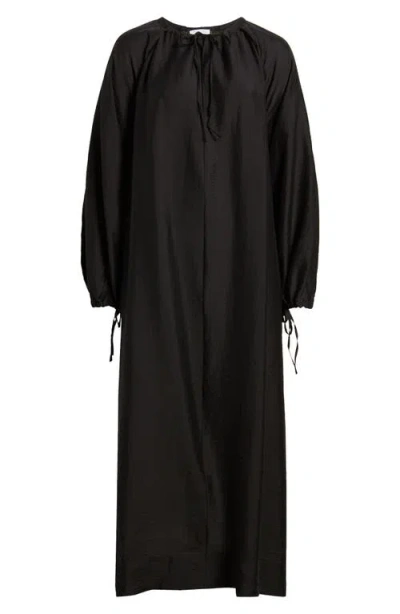 & Other Stories Tie Neck Long Sleeve Midi Dress In Black Dark