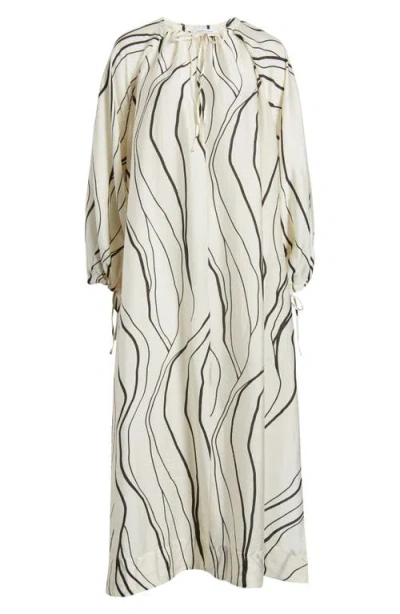 & Other Stories Tie Neck Long Sleeve Midi Dress In White Dusty Light